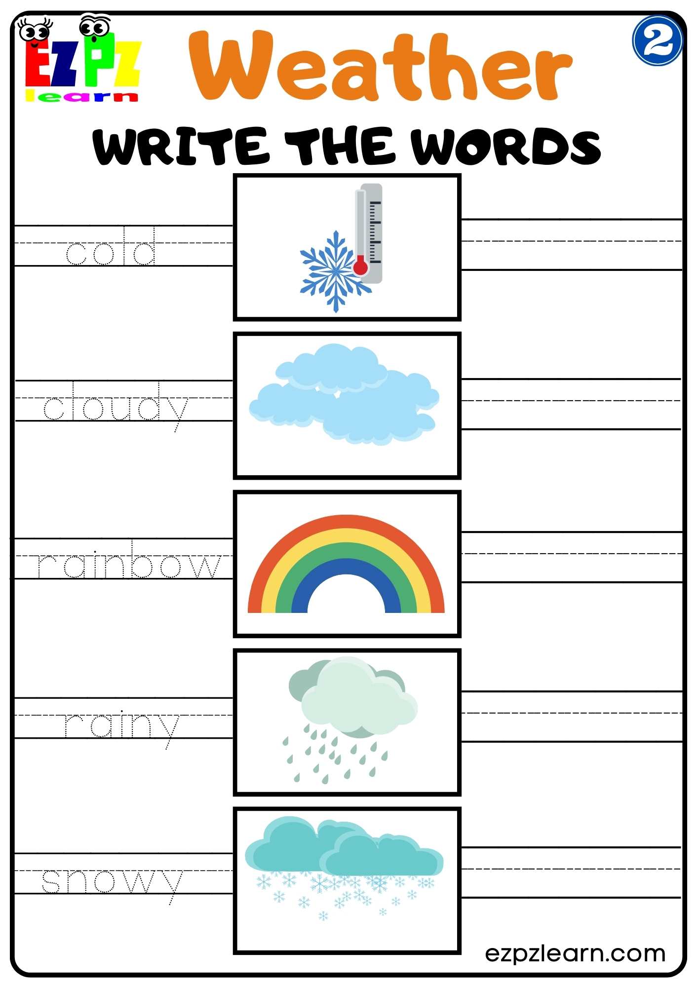 Group 2 Weather Vocab Write the Words Easy Worksheet for Kids K5 PDF Download